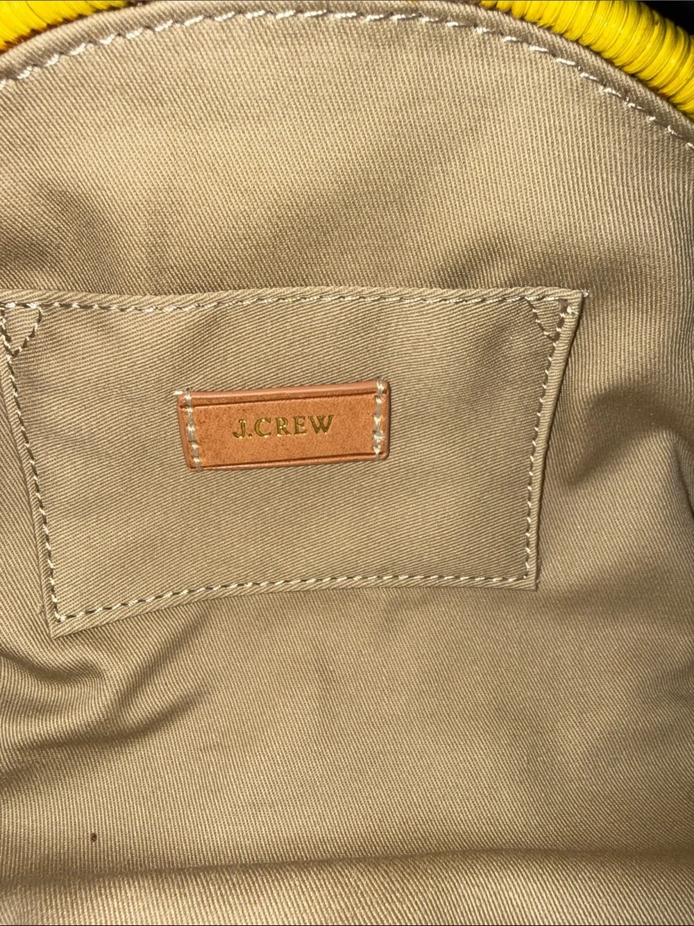 J. Crew Yellow Wicker Half-Moon Rattan Clutch with Tan Trim